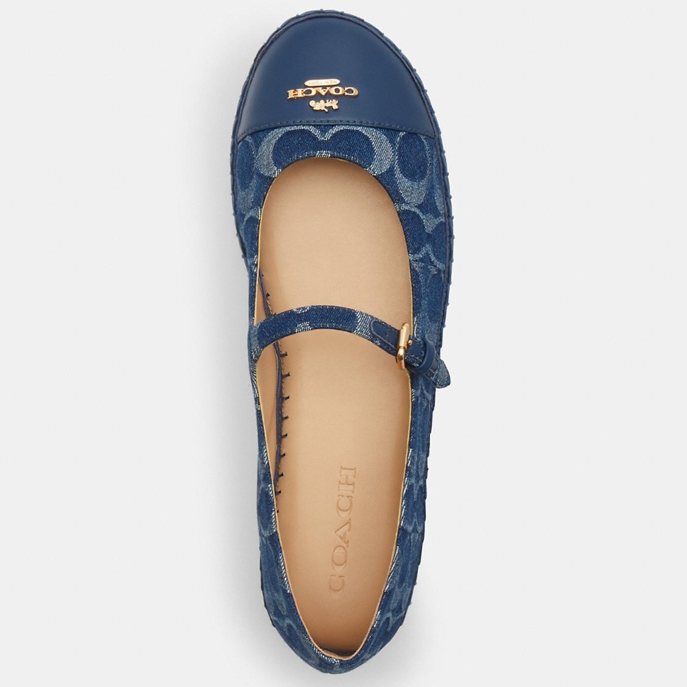New Coach Blue Carmela Espadrille In Signature Denim - Picture 2 of 4